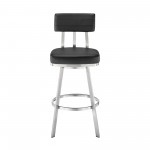 Jinab Swivel Counter Stool in Brushed Stainless Steel with Black Faux Leather