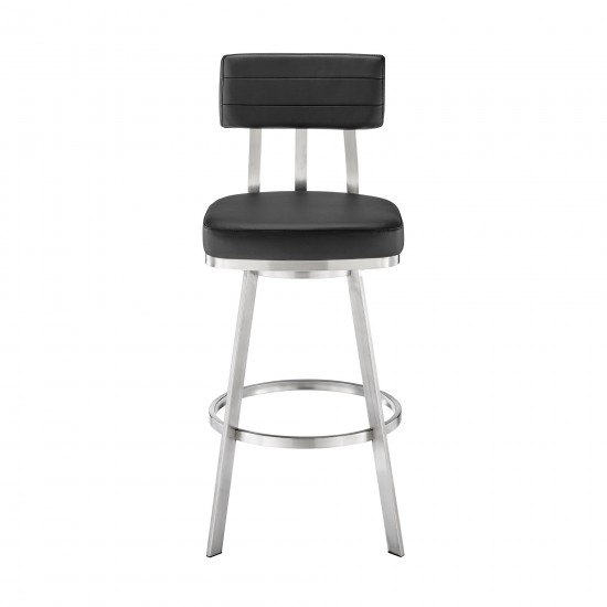 Jinab Swivel Counter Stool in Brushed Stainless Steel with Black Faux Leather