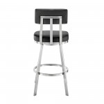 Jinab Swivel Counter Stool in Brushed Stainless Steel with Black Faux Leather