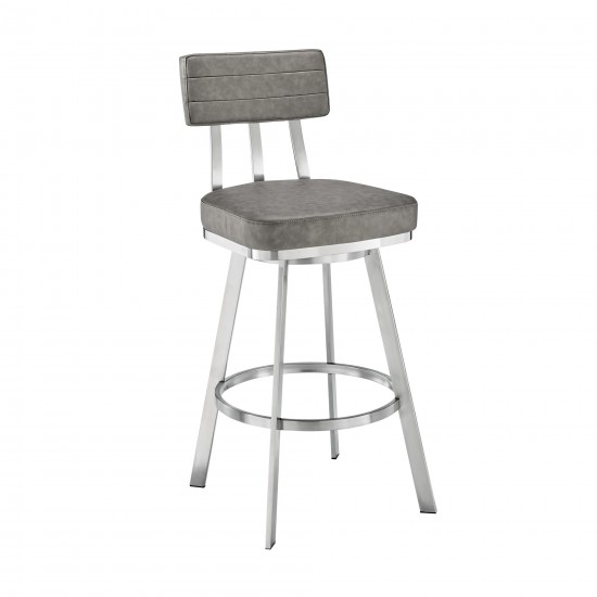 Jinab Swivel Counter Stool in Brushed Stainless Steel with Grey Faux Leather