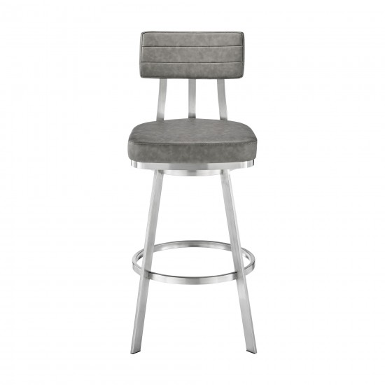 Jinab Swivel Counter Stool in Brushed Stainless Steel with Grey Faux Leather