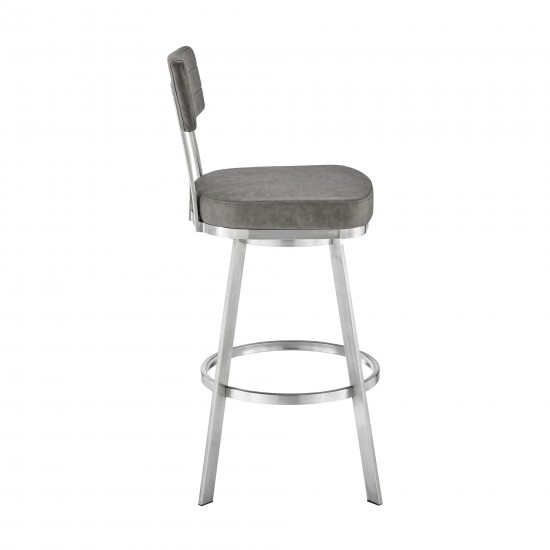 Jinab Swivel Counter Stool in Brushed Stainless Steel with Grey Faux Leather