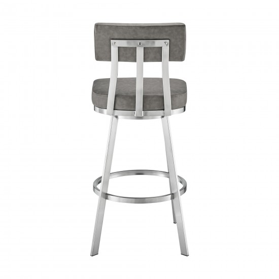 Jinab Swivel Counter Stool in Brushed Stainless Steel with Grey Faux Leather