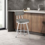 Jinab Swivel Counter Stool in Brushed Stainless Steel with Grey Faux Leather