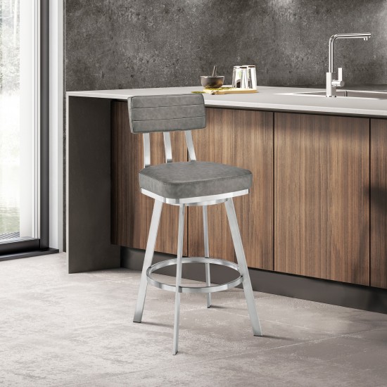 Jinab Swivel Counter Stool in Brushed Stainless Steel with Grey Faux Leather