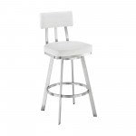 Jinab Swivel Counter Stool in Brushed Stainless Steel with White Faux Leather