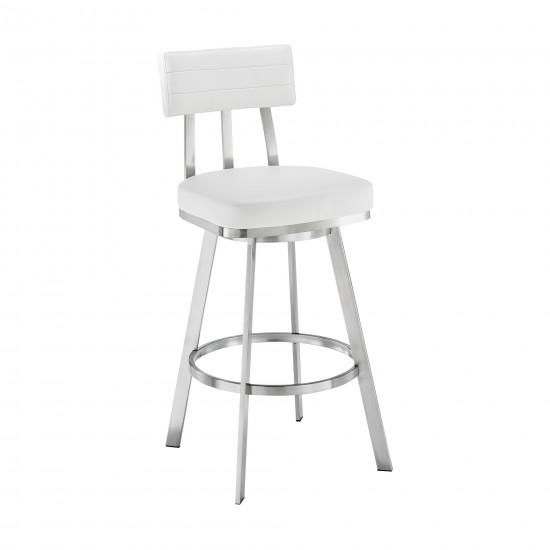 Jinab Swivel Counter Stool in Brushed Stainless Steel with White Faux Leather