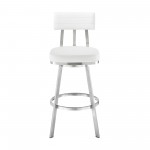 Jinab Swivel Counter Stool in Brushed Stainless Steel with White Faux Leather