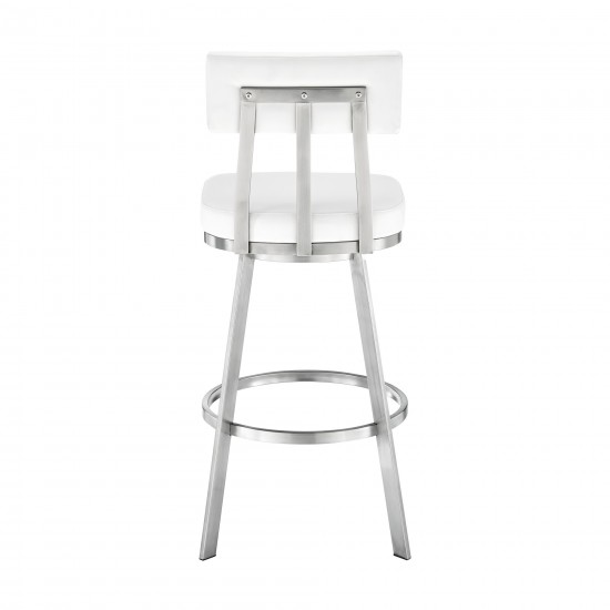 Jinab Swivel Counter Stool in Brushed Stainless Steel with White Faux Leather