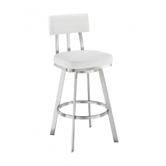 Jinab Swivel Bar Stool in Brushed Stainless Steel with White Faux Leather