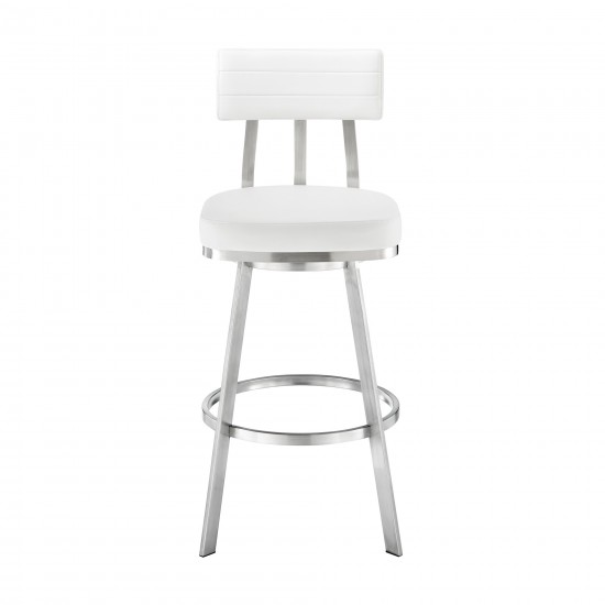 Jinab Swivel Bar Stool in Brushed Stainless Steel with White Faux Leather