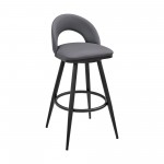 Lottech Swivel Counter Stool in Black Metal and Grey Faux Leather