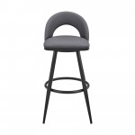 Lottech Swivel Counter Stool in Black Metal and Grey Faux Leather