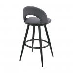 Lottech Swivel Counter Stool in Black Metal and Grey Faux Leather