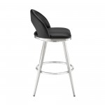 Lottech Swivel Counter Stool in Brushed Stainless Steel and Black Faux Leather