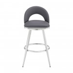 Lottech Swivel Counter Stool in Brushed Stainless Steel and Grey Faux Leather