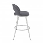 Lottech Swivel Counter Stool in Brushed Stainless Steel and Grey Faux Leather