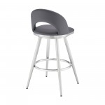 Lottech Swivel Counter Stool in Brushed Stainless Steel and Grey Faux Leather