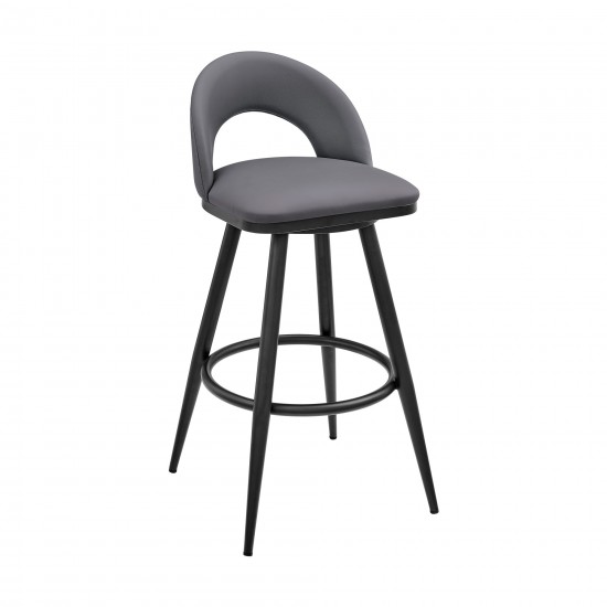 Lottech Swivel Bar Stool in Black Metal with Grey Faux Leather