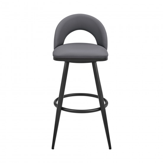 Lottech Swivel Bar Stool in Black Metal with Grey Faux Leather