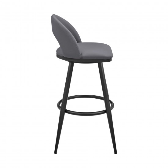 Lottech Swivel Bar Stool in Black Metal with Grey Faux Leather