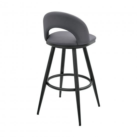 Lottech Swivel Bar Stool in Black Metal with Grey Faux Leather