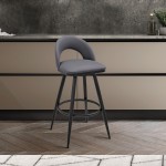 Lottech Swivel Bar Stool in Black Metal with Grey Faux Leather