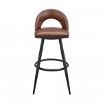 Lottech Swivel Bar Stool in Black Metal with Brown Faux Leather