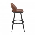 Lottech Swivel Bar Stool in Black Metal with Brown Faux Leather