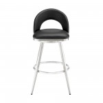 Lottech Swivel Bar Stool in Brushed Stainless Steel with Black Faux Leather