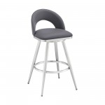 Lottech Swivel Bar Stool in Brushed Stainless Steel with Grey Faux Leather