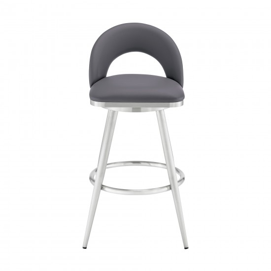 Lottech Swivel Bar Stool in Brushed Stainless Steel with Grey Faux Leather