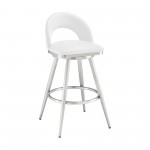 Lottech Swivel Bar Stool in Brushed Stainless Steel with White Faux Leather