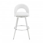 Lottech Swivel Bar Stool in Brushed Stainless Steel with White Faux Leather