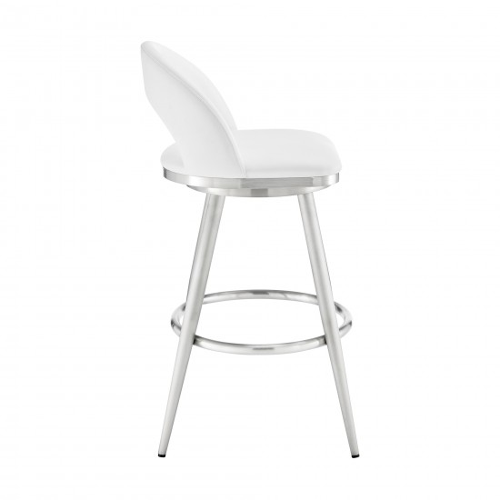 Lottech Swivel Bar Stool in Brushed Stainless Steel with White Faux Leather