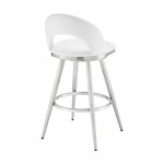 Lottech Swivel Bar Stool in Brushed Stainless Steel with White Faux Leather