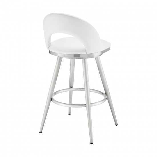 Lottech Swivel Bar Stool in Brushed Stainless Steel with White Faux Leather