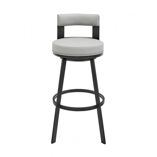 Lynof Swivel Counter Stool in Black Metal with Light Grey Faux Leather