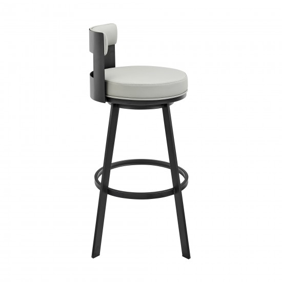 Lynof Swivel Counter Stool in Black Metal with Light Grey Faux Leather