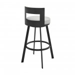 Lynof Swivel Counter Stool in Black Metal with Light Grey Faux Leather