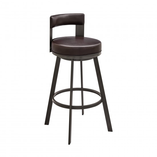 Lynof Swivel Counter Stool in Brown Metal with Brown Faux Leather