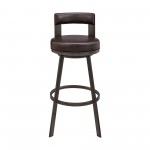 Lynof Swivel Counter Stool in Brown Metal with Brown Faux Leather