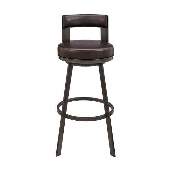 Lynof Swivel Counter Stool in Brown Metal with Brown Faux Leather