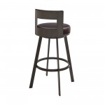 Lynof Swivel Counter Stool in Brown Metal with Brown Faux Leather