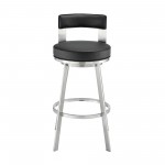 Lynof Swivel Counter Stool in Brushed Stainless Steel with Black Faux Leather