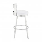 Lynof Swivel Counter Stool in Brushed Stainless Steel with White Faux Leather