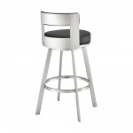 Lynof Swivel Bar Stool in Brushed Stainless Steel with Black Faux Leather