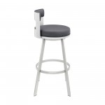 Lynof Swivel Bar Stool in Silver Metal with Grey Faux Leather