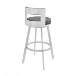 Lynof Swivel Bar Stool in Silver Metal with Grey Faux Leather