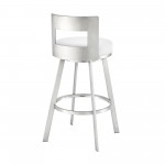 Lynof Swivel Bar Stool in Brushed Stainless Steel with White Faux Leather